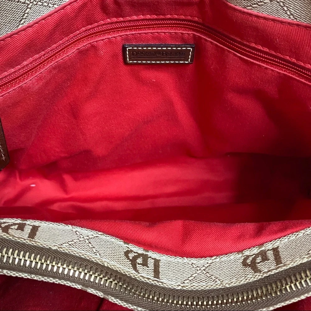 Dooney & Bourke Tan Logo Jacquard Tote with Brown Leather Trim